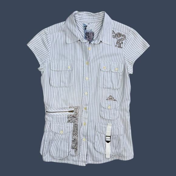 3J Workshop Johnny Was Button Front Embroidered Cargo Pocket Shirt Small - Picture 5 of 13